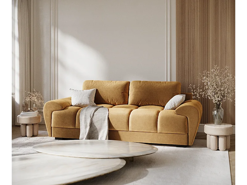 Canapé en tissu velours Peebles - 3 places - jaune moutarde