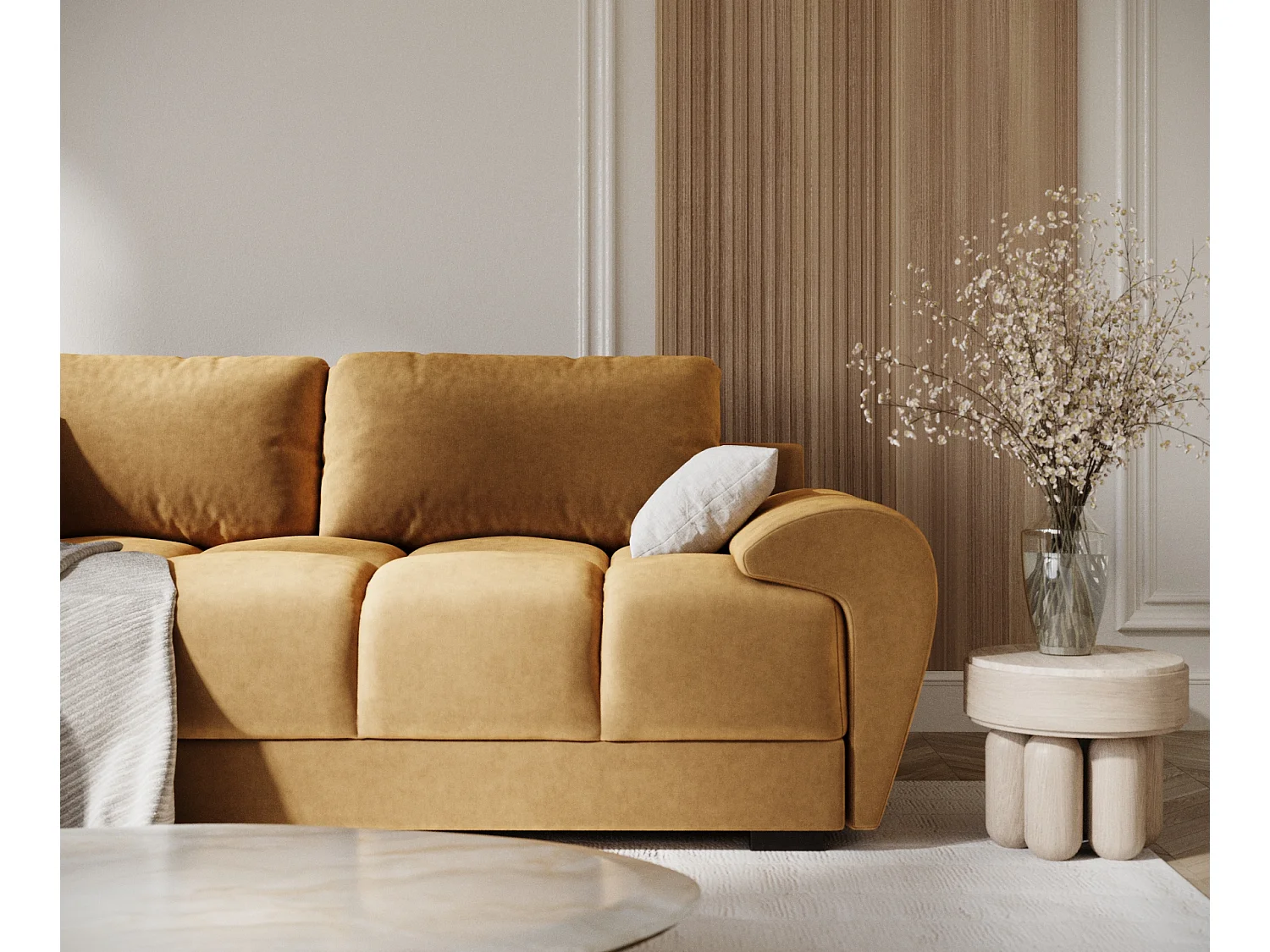 Canapé en tissu velours Peebles - 3 places - jaune moutarde