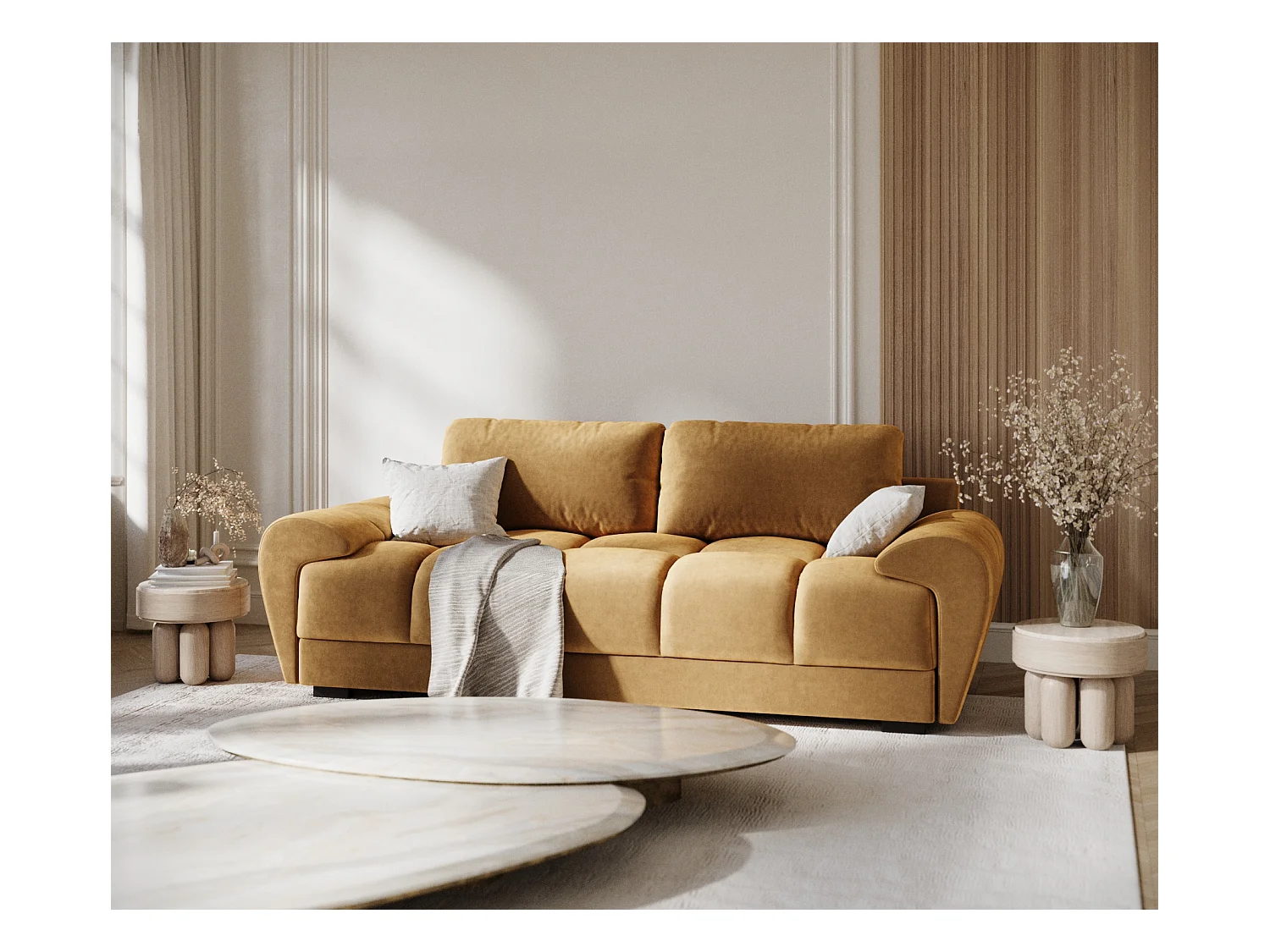 Sofa aus Samtstoff Peebles - Drei-Personen - honigfarbe