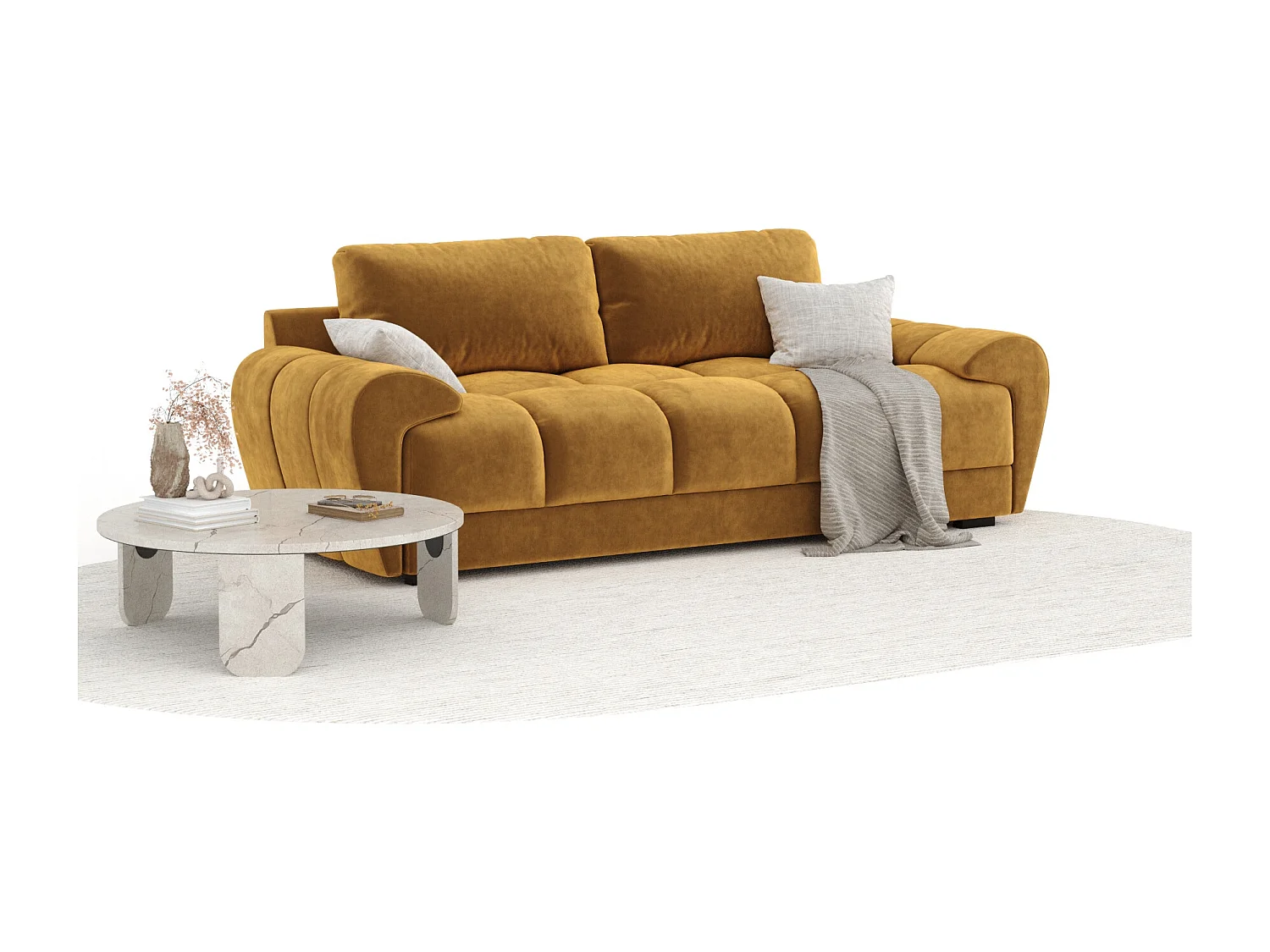 Canapé en tissu velours Peebles - 3 places - jaune moutarde