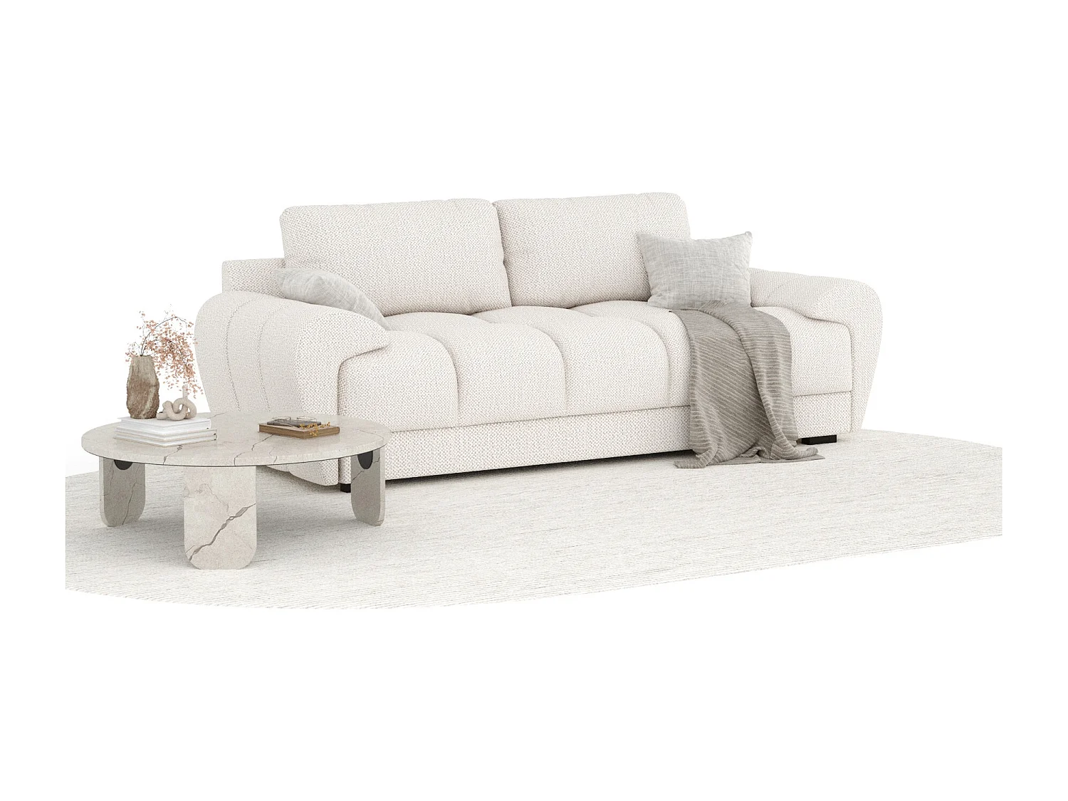 Canapé en tissu chenille Peebles - 3 places - creme