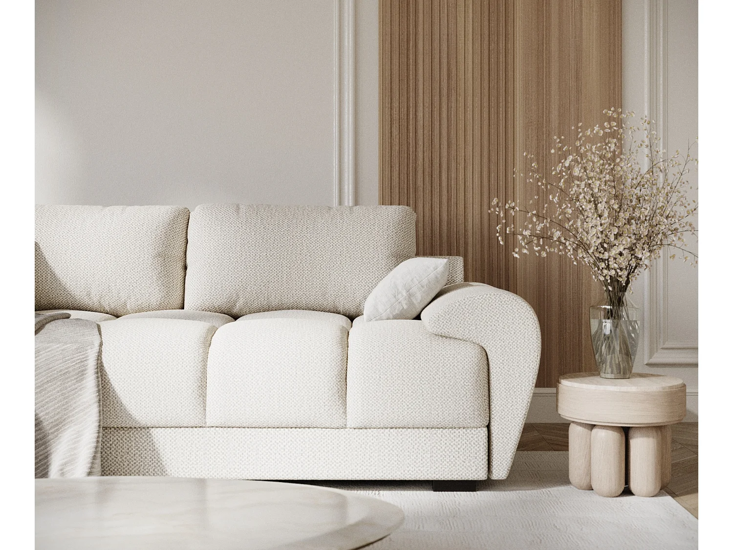 Canapé en tissu chenille Peebles - 3 places - creme