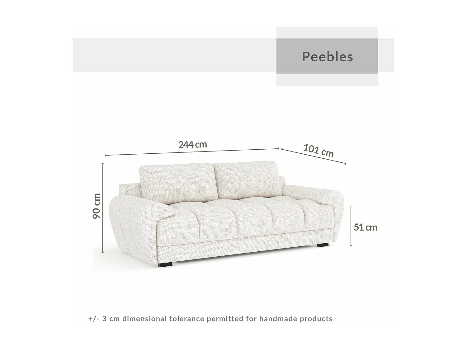 Canapé en tissu chenille Peebles - 3 places - creme