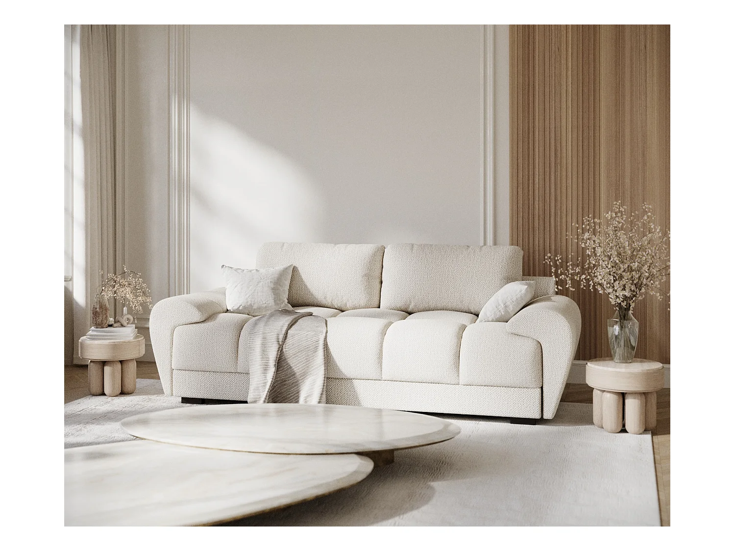 Sofa aus Chenille-Stoff Peebles - Drei-Personen - creme