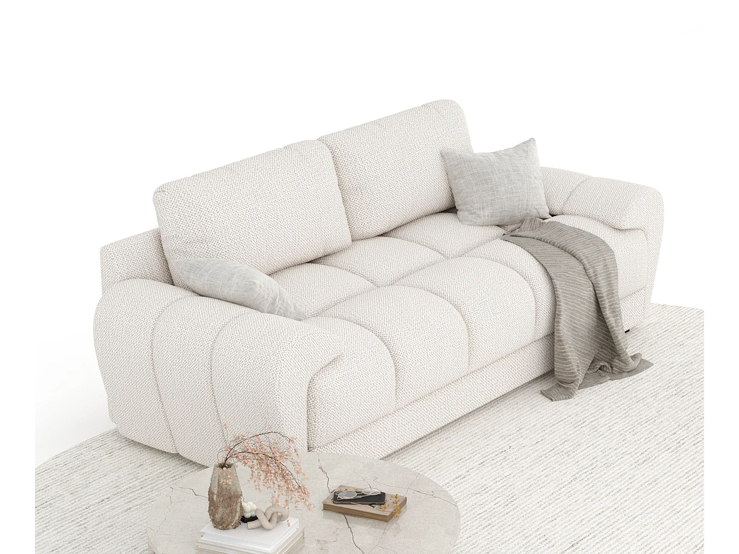 Canapé en tissu chenille Peebles - 3 places - creme