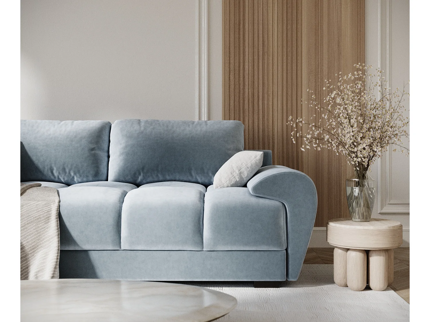 Canapé en tissu velours Peebles - 3 places - bleu