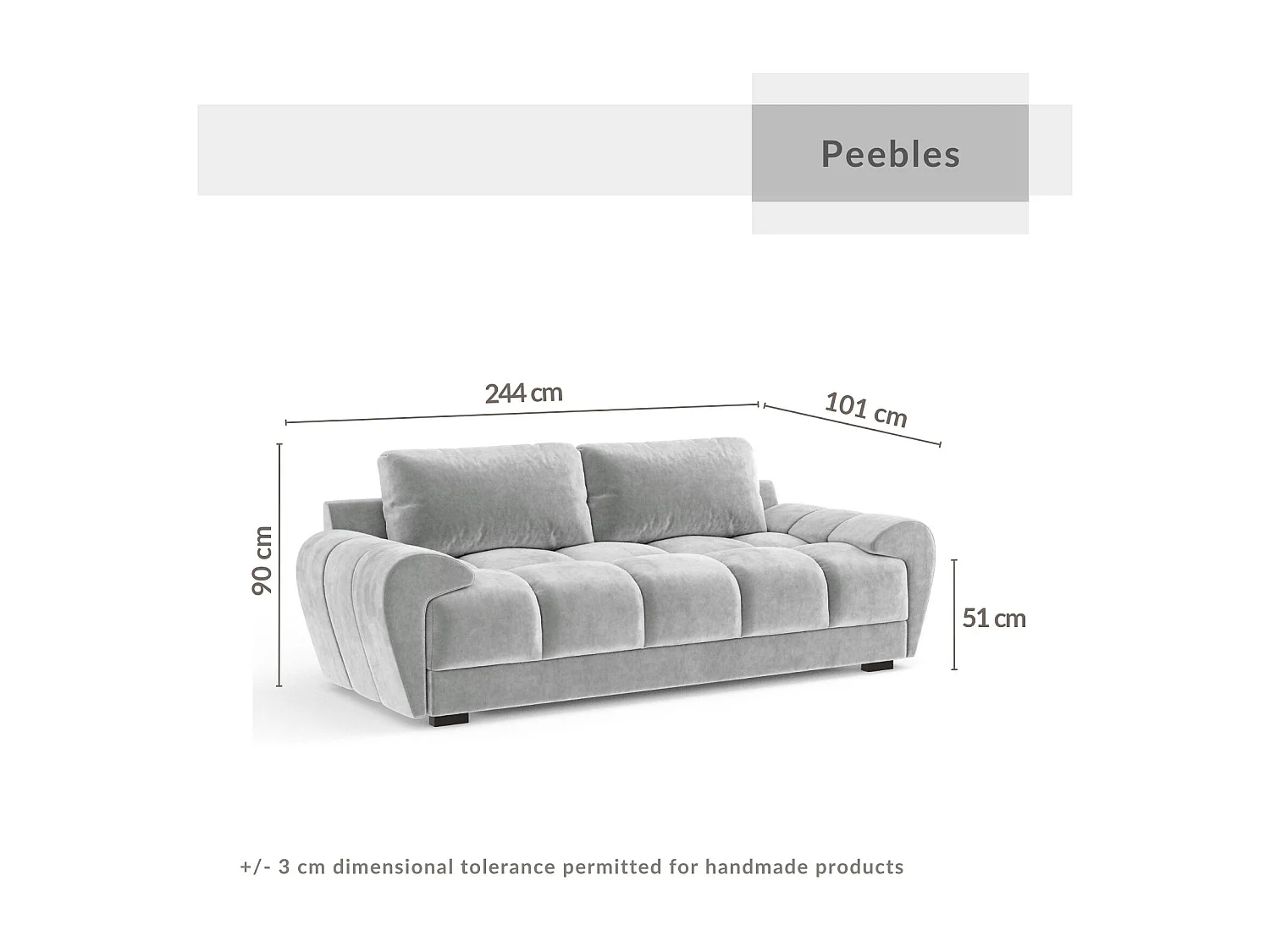 Canapé en tissu velours Peebles - 3 places - bleu