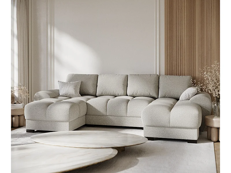 Sofa panoramiczna w tkaninie plecionej Peebles - sześcioosobowa - beżowy