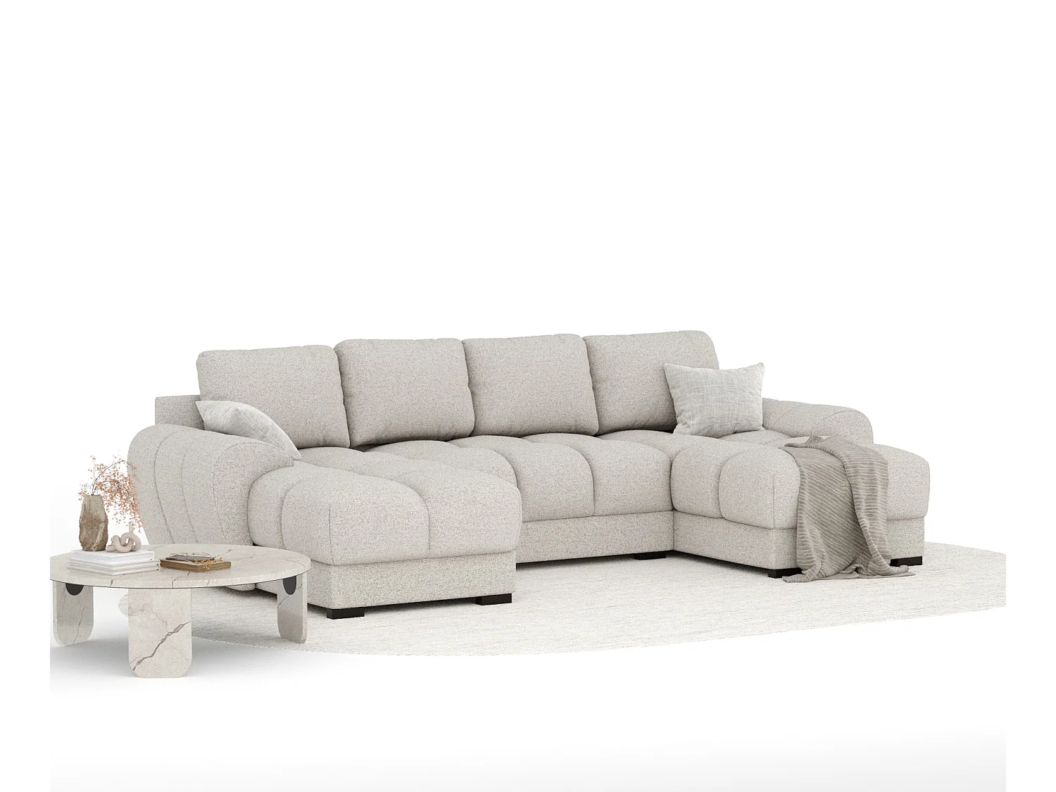 Canapé panoramique en toile tissée Peebles - 6 places - beige