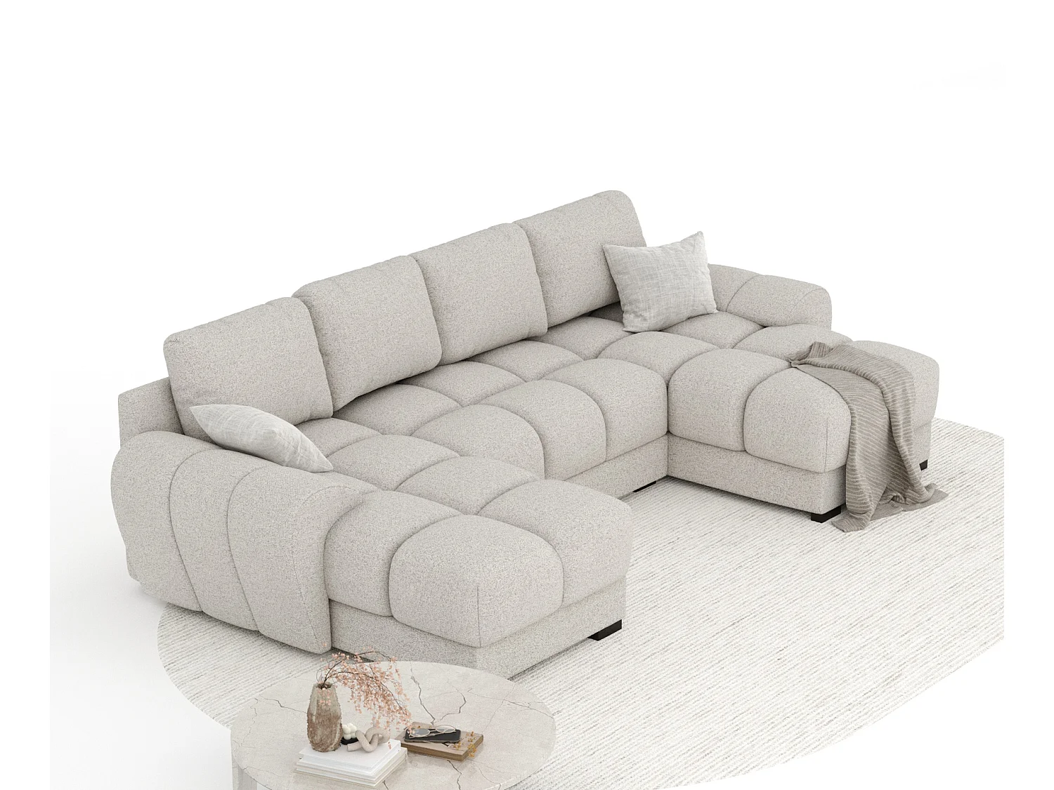 Canapé panoramique en toile tissée Peebles - 6 places - beige