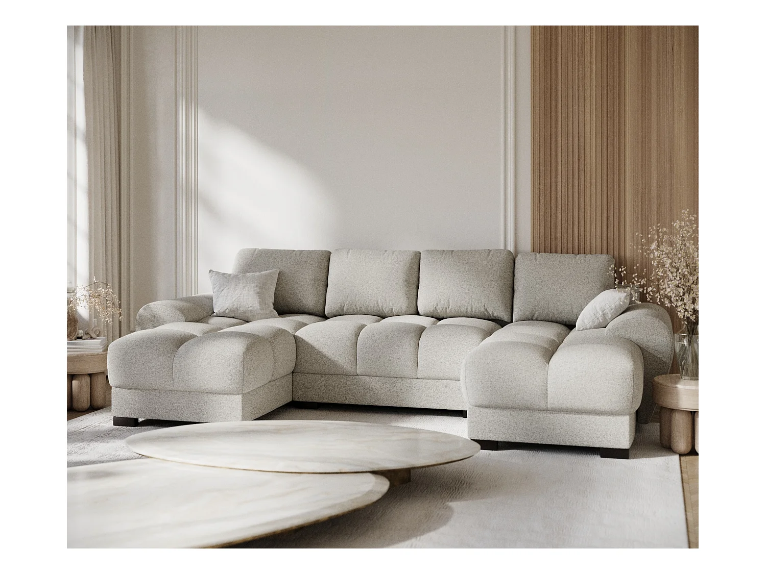 Panorama-Sofa aus Webstoff Peebles - Sechs-Personen - beige