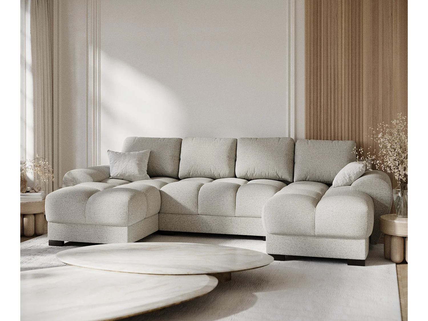 Canapé panoramique en toile tissée Peebles - 6 places - beige