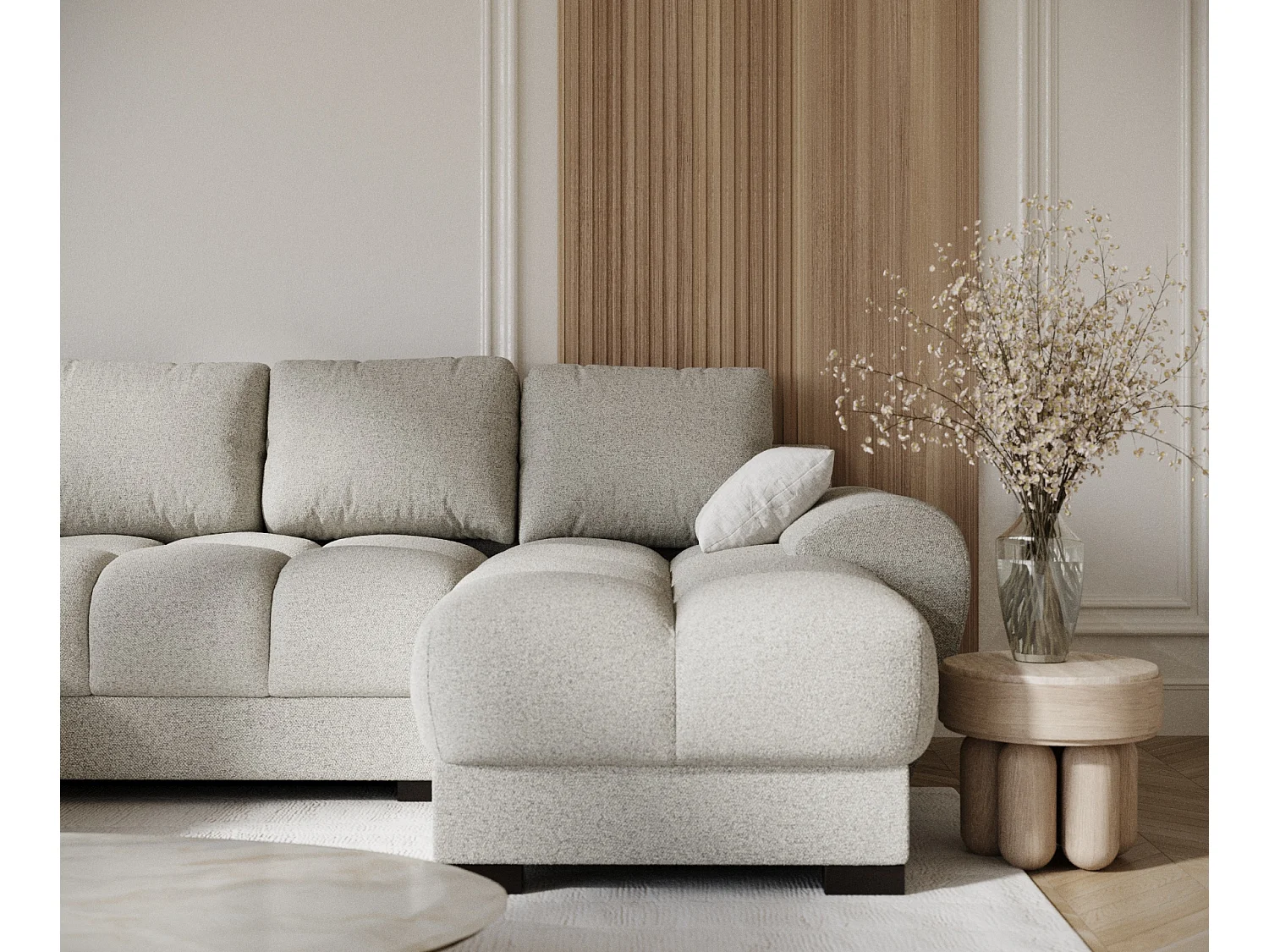 Canapé panoramique en toile tissée Peebles - 6 places - beige