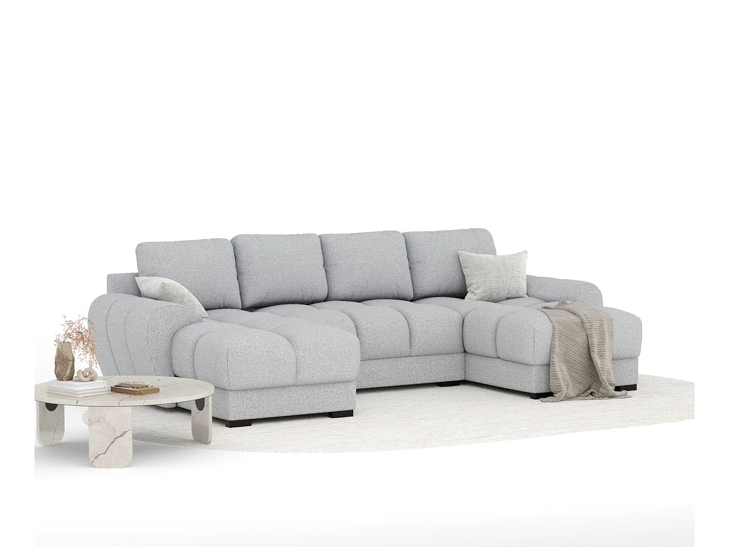 Canapé panoramique en toile tissée Peebles - 6 places - gris clair