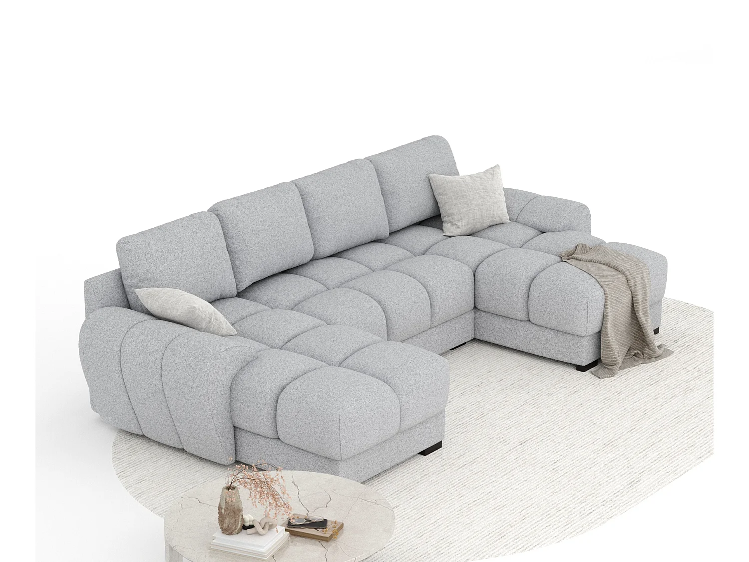 Canapé panoramique en toile tissée Peebles - 6 places - gris clair