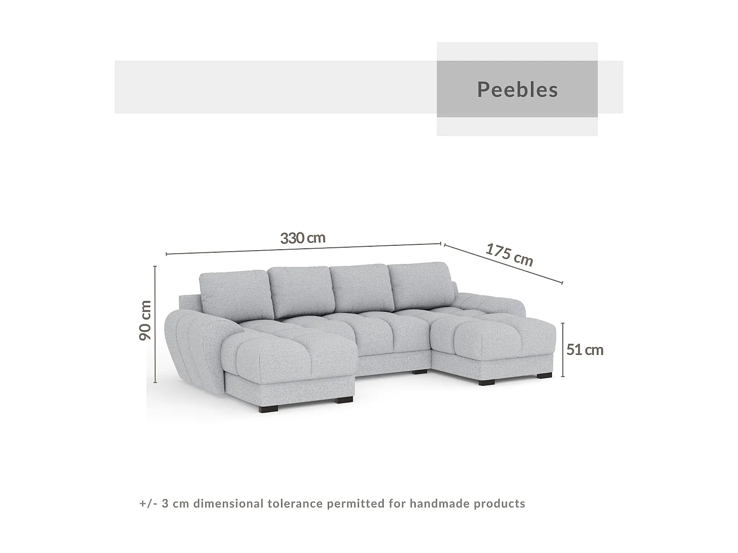 Canapé panoramique en toile tissée Peebles - 6 places - gris clair