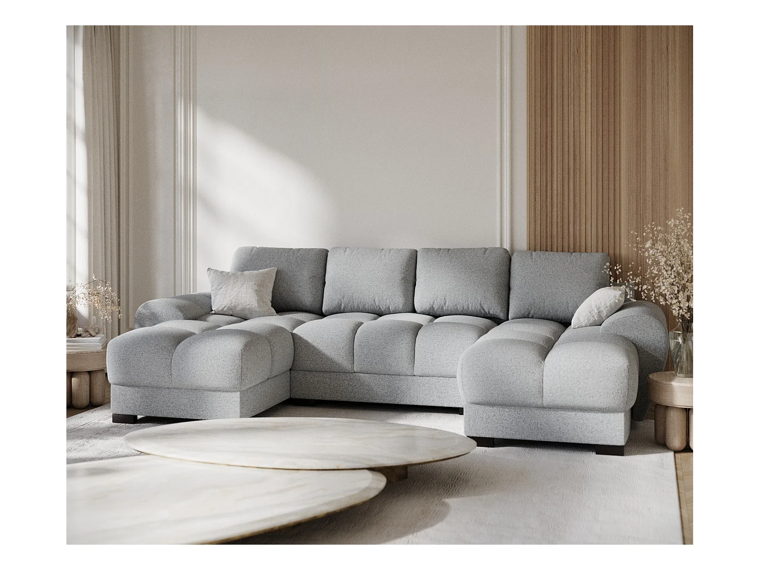 Panorama-Sofa aus Webstoff Peebles - Sechs-Personen - hellgrau