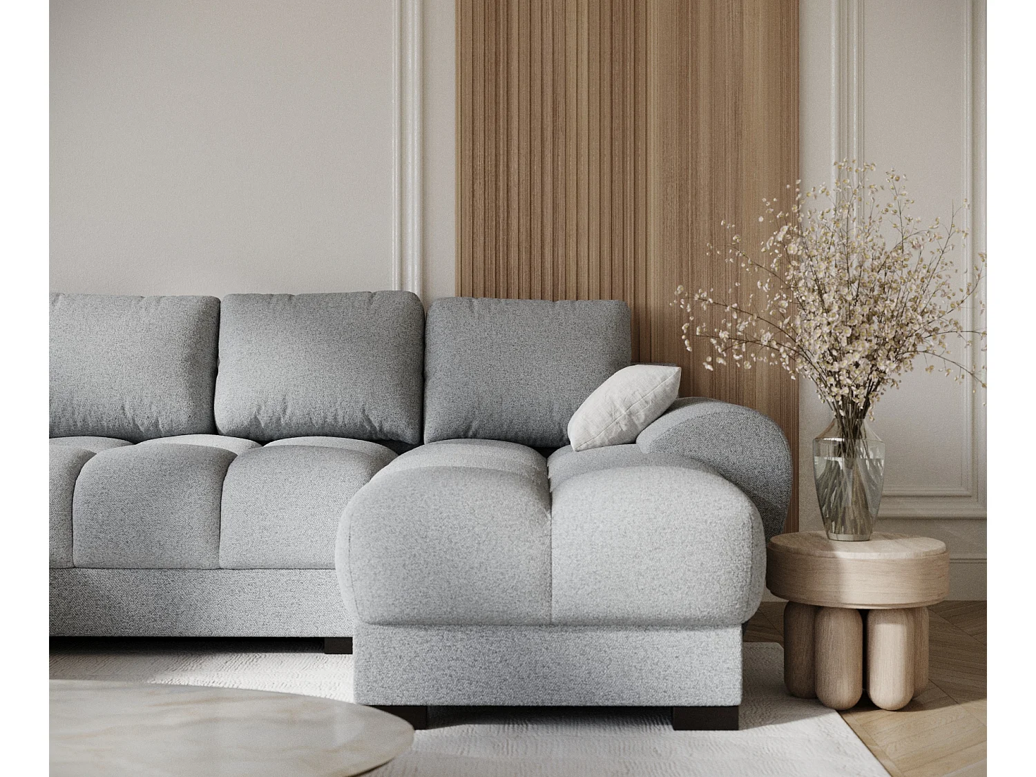 Canapé panoramique en toile tissée Peebles - 6 places - gris clair