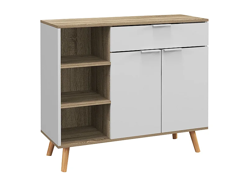 Aparador Dalvik Homcom con cajón + 3 estantes + armario blanco/natural 85x95x35 cm