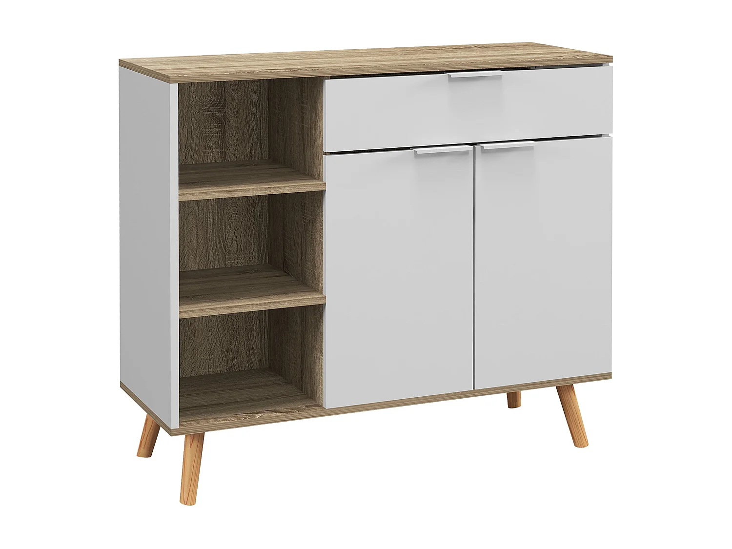 Aparador Dalvik Homcom con cajón + 3 estantes + armario blanco/natural 85x95x35 cm