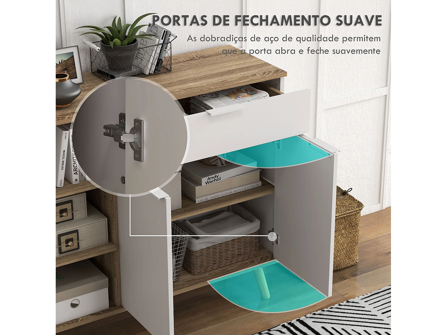 Aparador Dalvik Homcom con cajón + 3 estantes + armario blanco/natural 85x95x35 cm