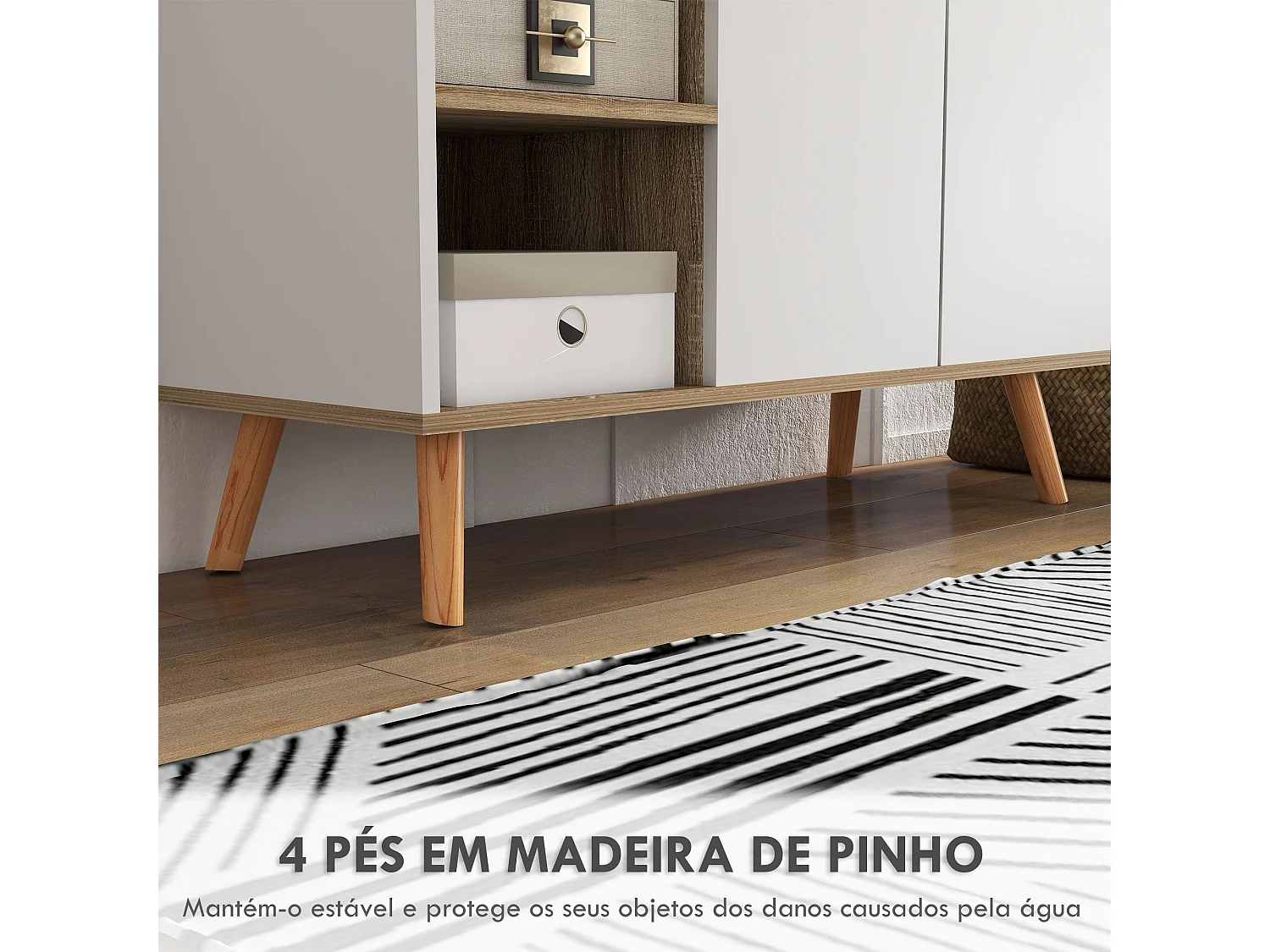 Aparador Dalvik Homcom con cajón + 3 estantes + armario blanco/natural 85x95x35 cm