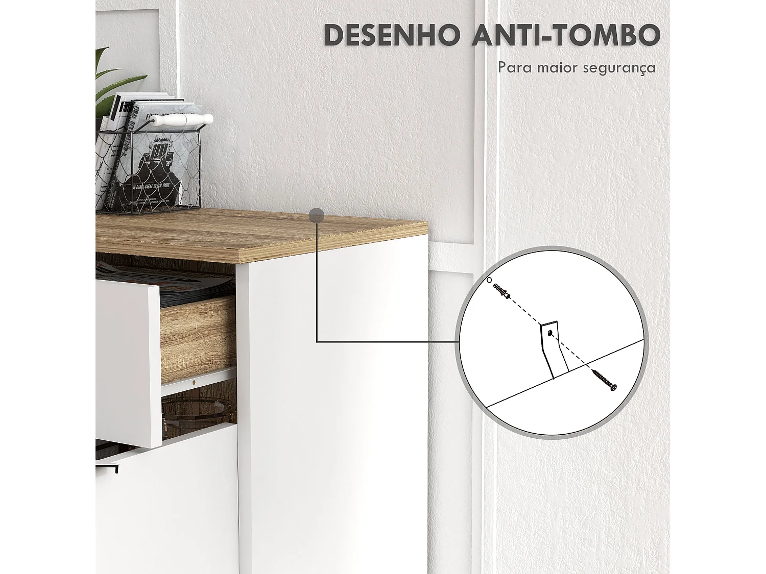 Aparador Dalvik Homcom con cajón + 3 estantes + armario blanco/natural 85x95x35 cm