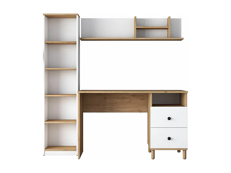 Secretária Moderna "Steven" com Prateleiras - Design Elegante em Nogueira e Branco - 120 x 161.8 x 50 cm