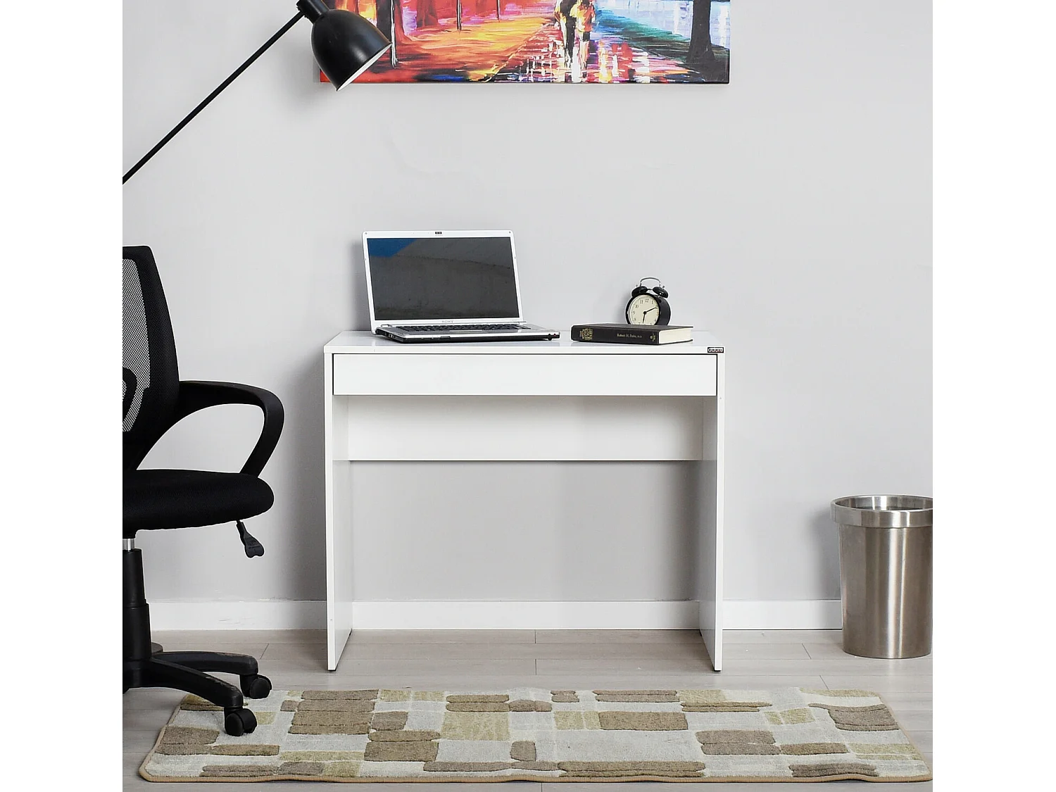 Mesa de oficina Kailua 579, Con cajones, Número de cajones: 1.00, 75x90x55cm, Blanco