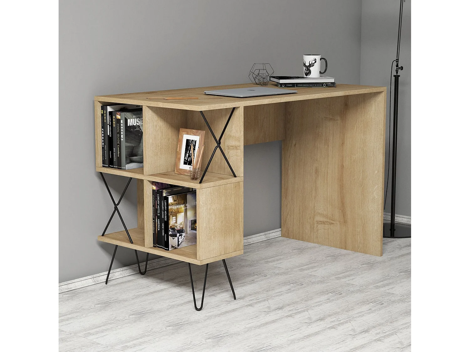 Mesa de oficina Kailua 139, 79x120x60cm, Roble