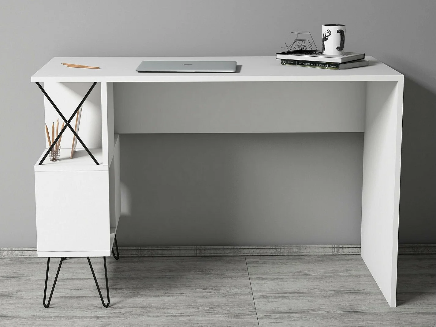 Secretária Moderna Oslo 120x60 cm – Design Funcional em Branco e Preto