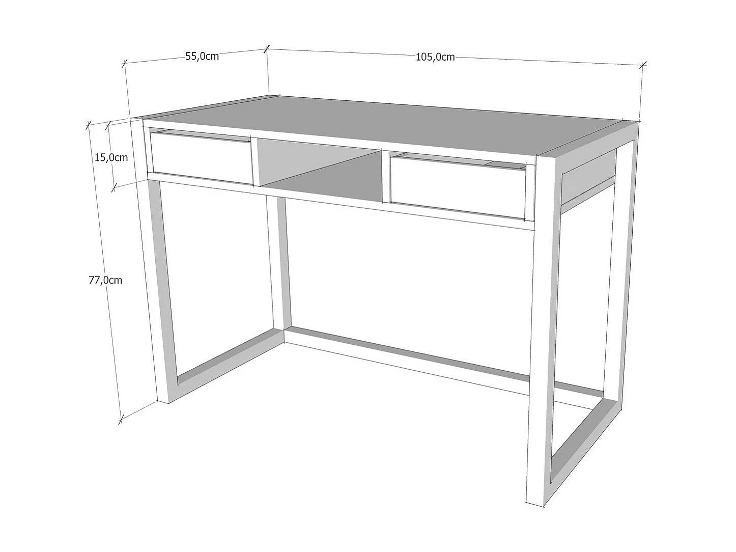Mesa de oficina Kailua 711, Con cajones, Número de cajones: 2.00, 77x105x55cm, Pino|Negro