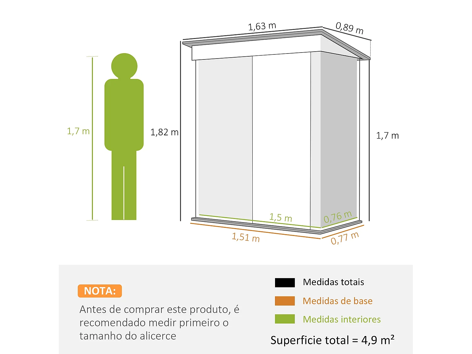 Abrigo de Jardim Metálico – 163x89x182 cm | 1,5 m² de Armazenamento