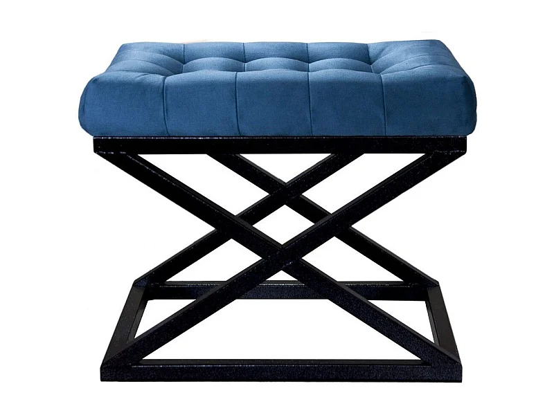 Tabouret assise capitonnée Ulad Métal Noir et Velours Bleu marine