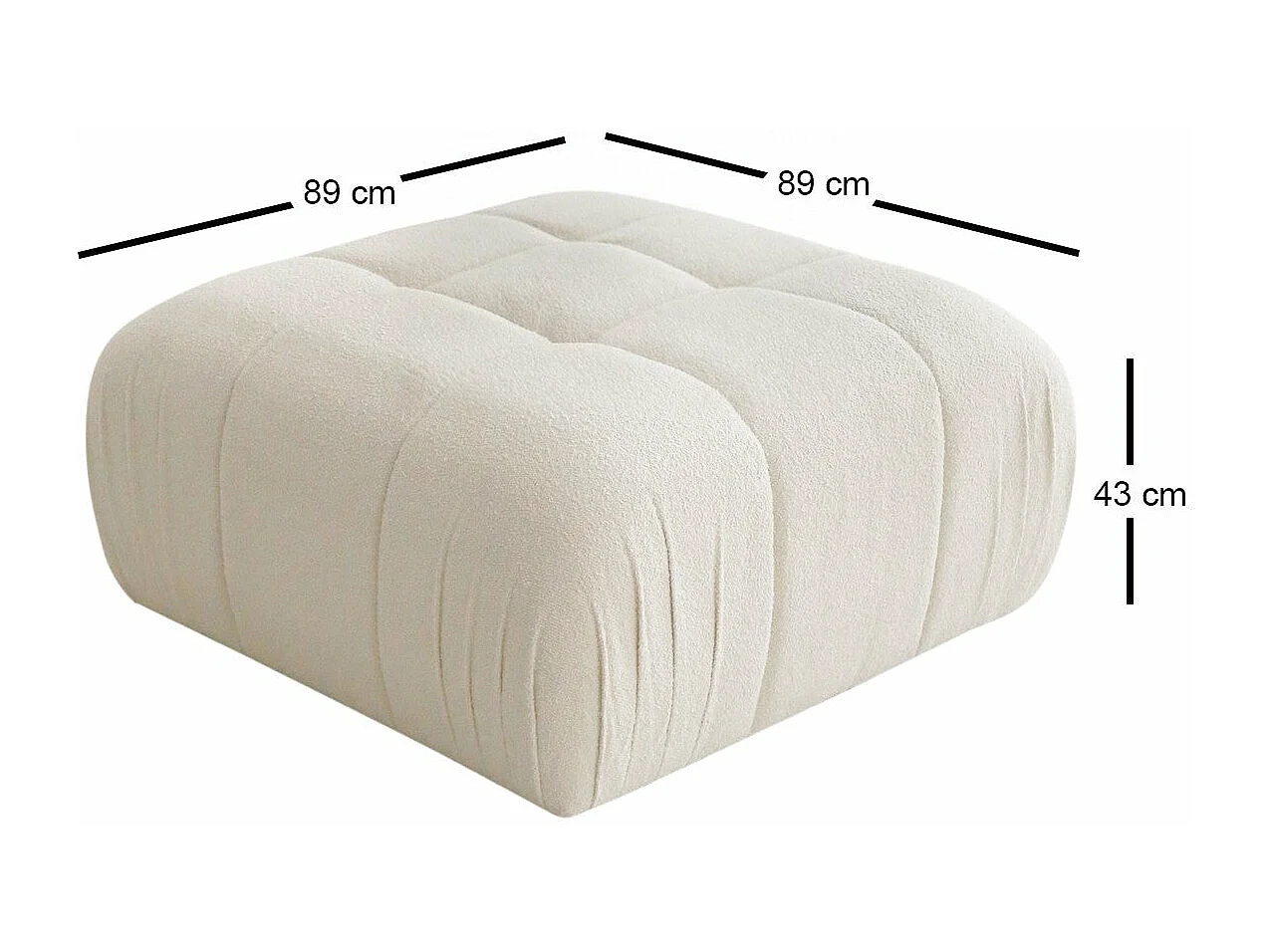 Puf Altadena 563, Blanco, 43x89x89cm, Tapiz, Patas: Plástico