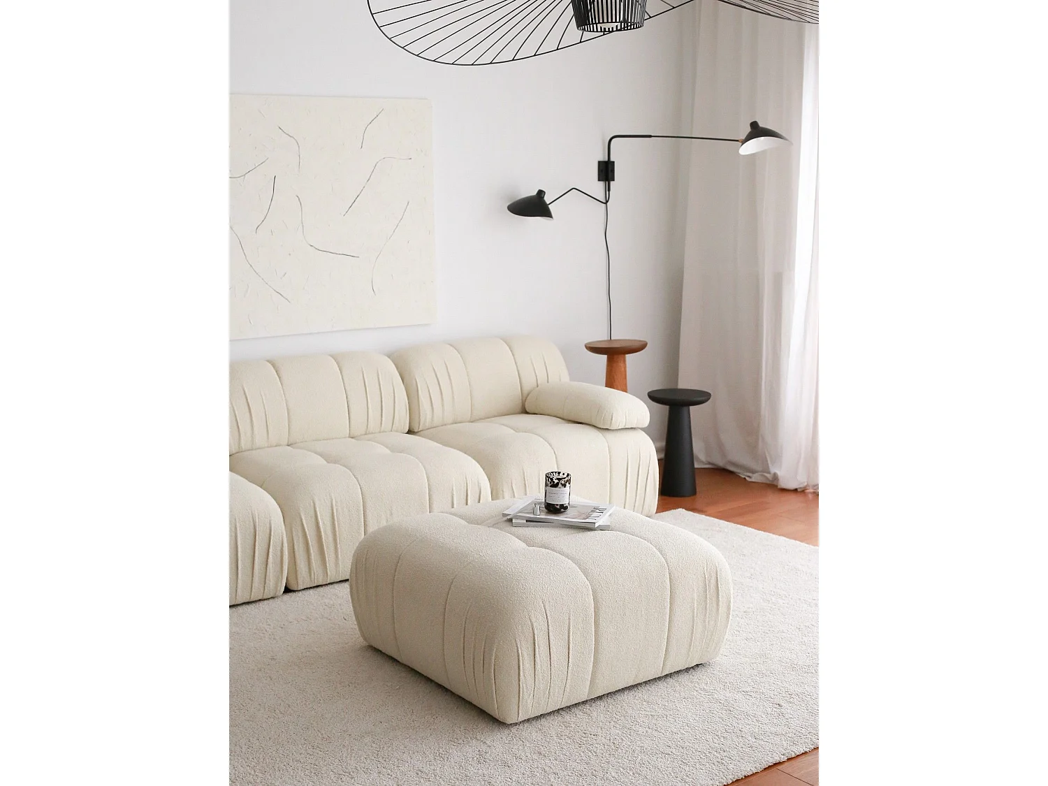 Pouf Altadena 563, Bianco, 43x89x89cm, Arazzo, Gambe: Plastica