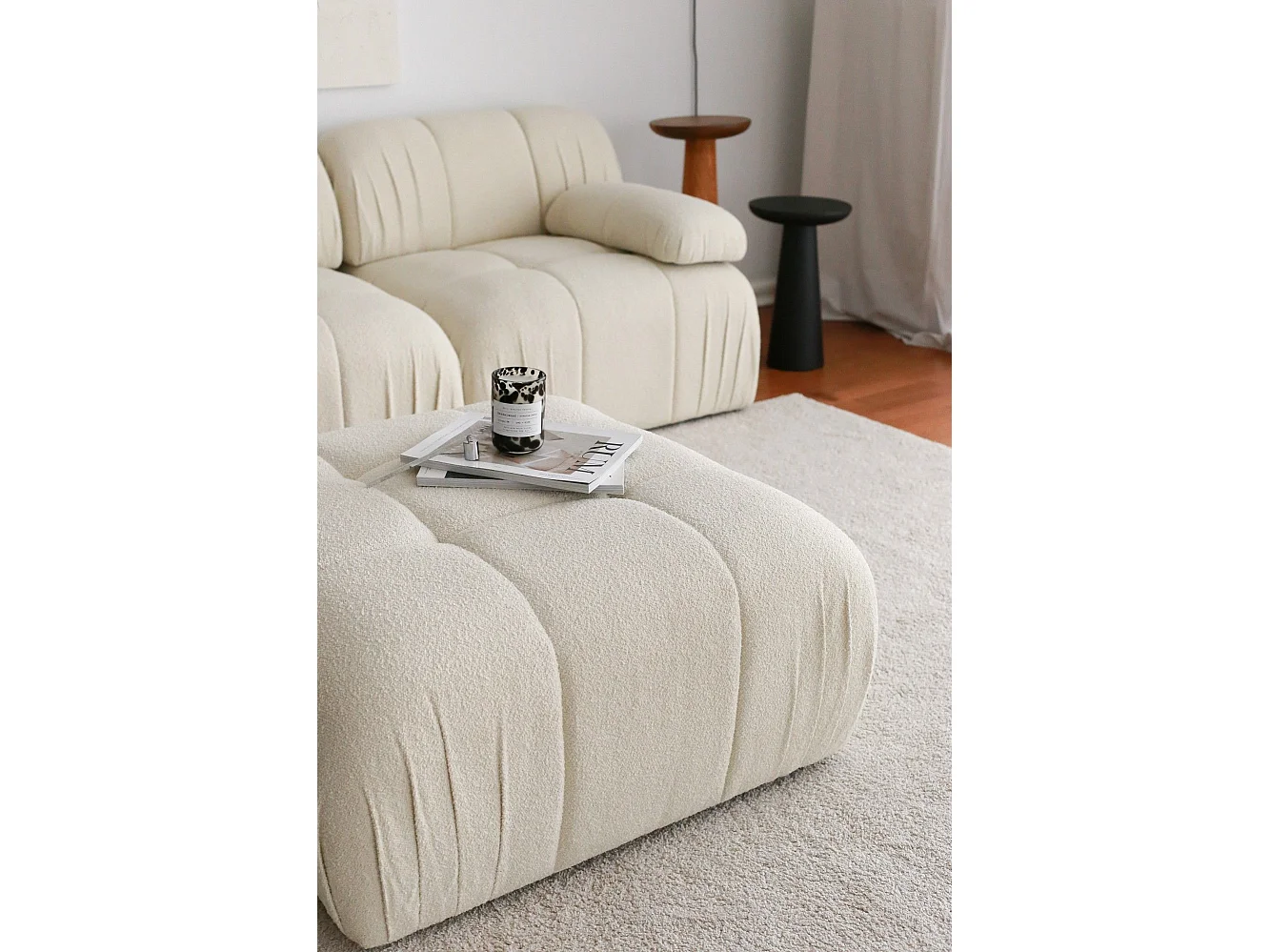 Pouf Altadena 563, Bianco, 43x89x89cm, Arazzo, Gambe: Plastica