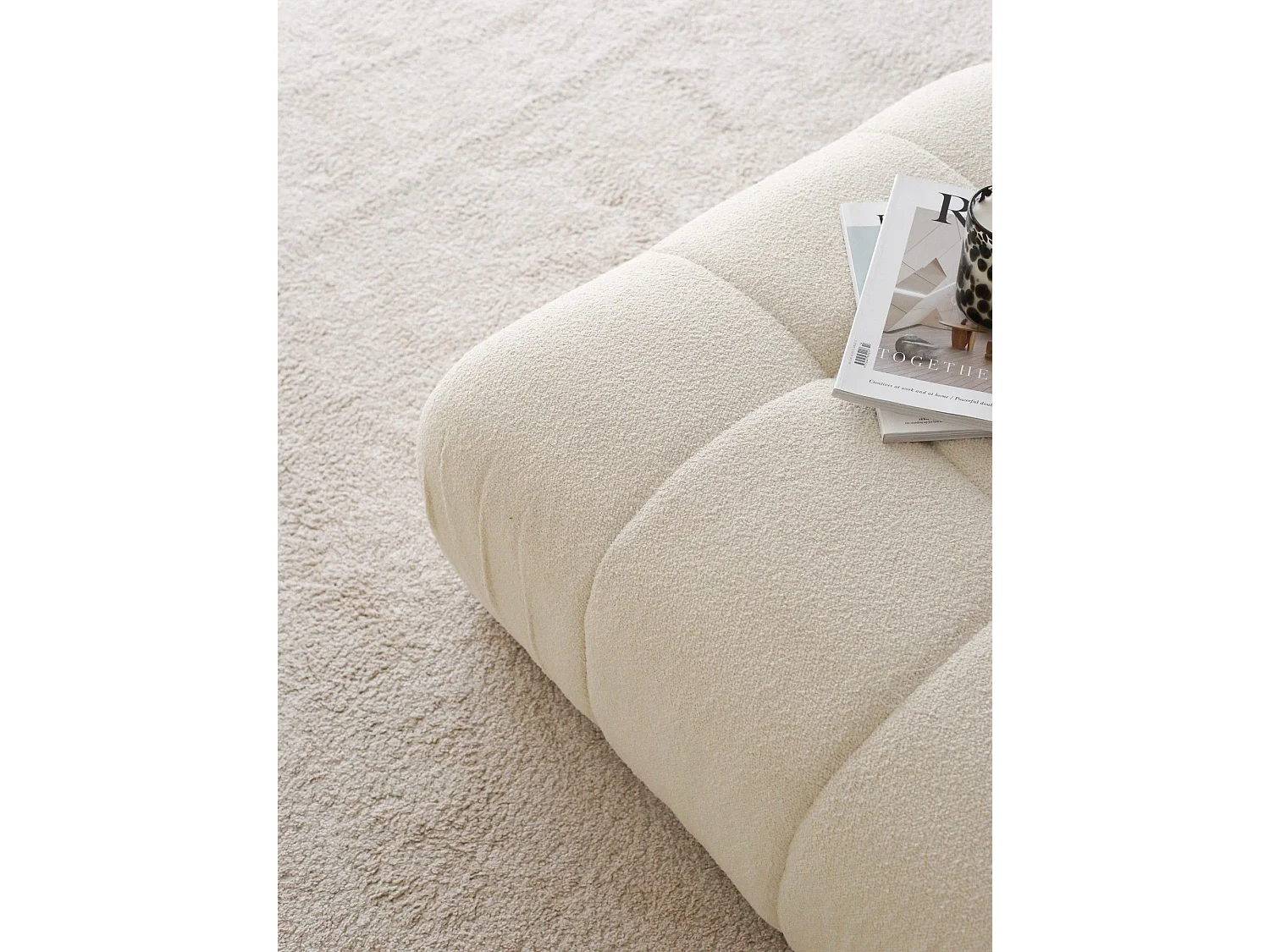Pouf Altadena 563, Bianco, 43x89x89cm, Arazzo, Gambe: Plastica