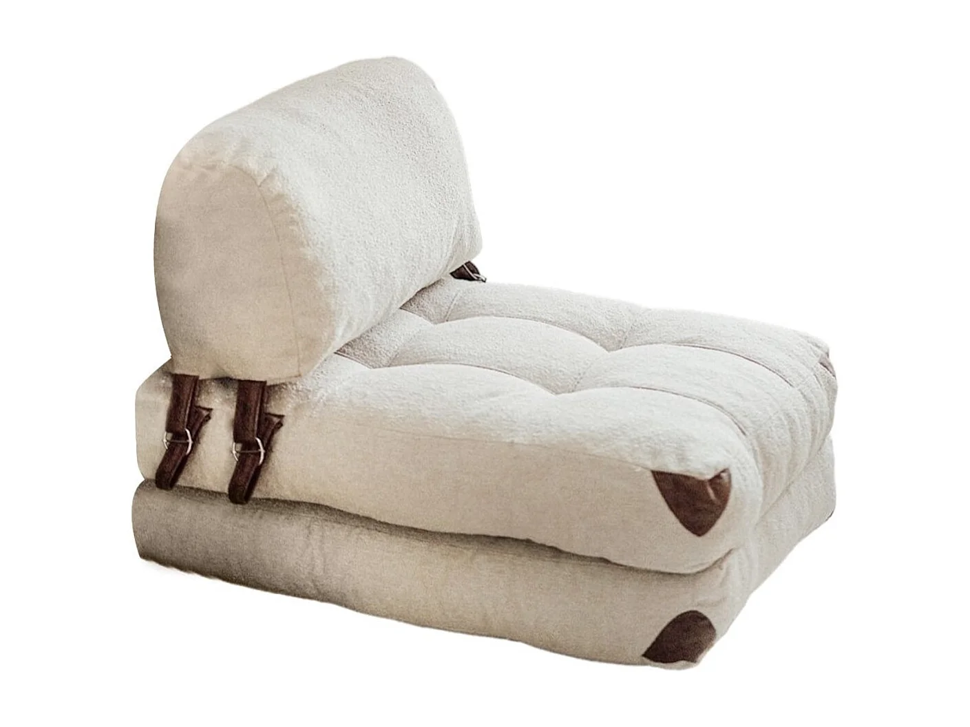 Gezellige 1-zits slaapbank, crèmekleurige Teddy stof, 80 x 70 x 60 cm | 100% polyester, comfortabele hoogte van 24 cm, om te bouwen tot een