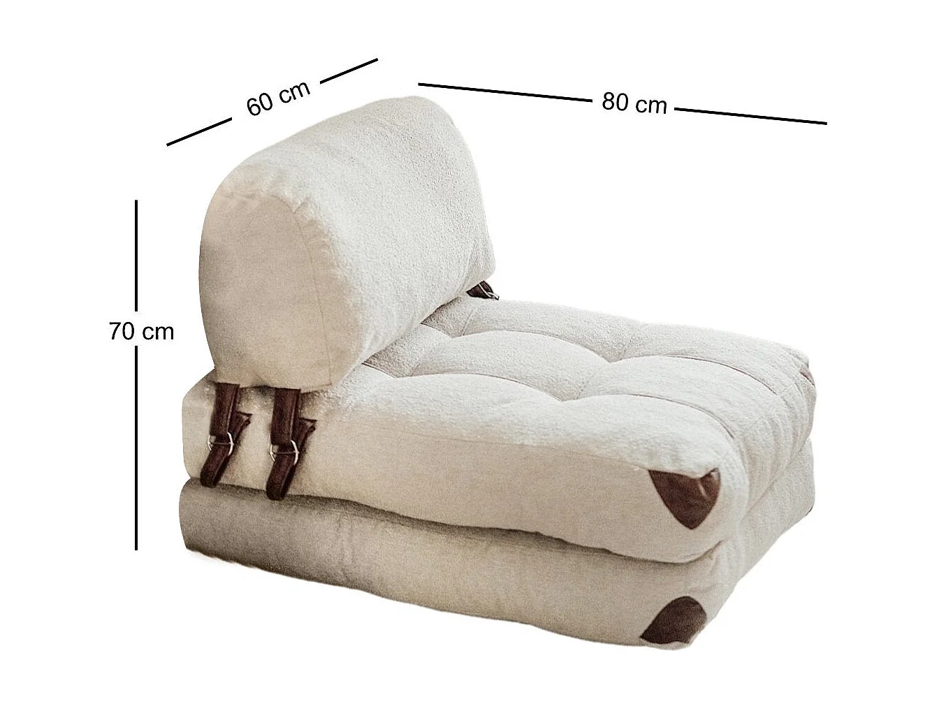 Gezellige 1-zits slaapbank, crèmekleurige Teddy stof, 80 x 70 x 60 cm | 100% polyester, comfortabele hoogte van 24 cm, om te bouwen tot een