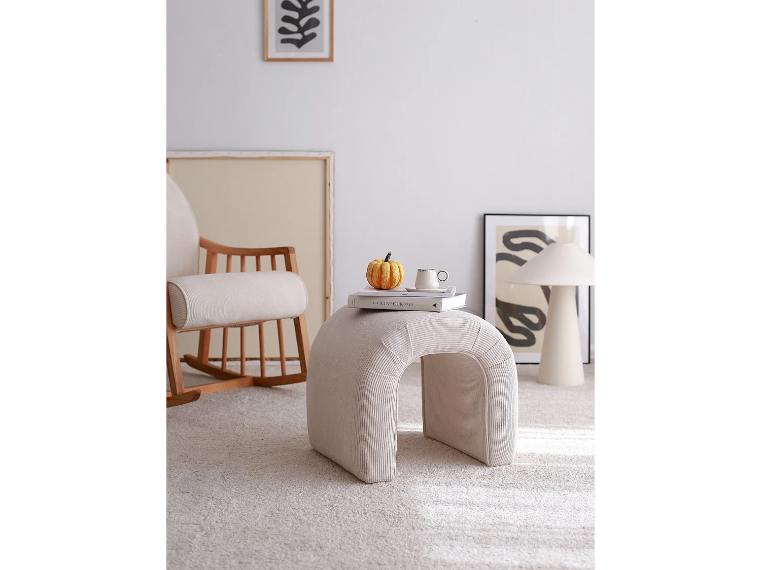 Pouf design Sara Velours côtelé Blanc