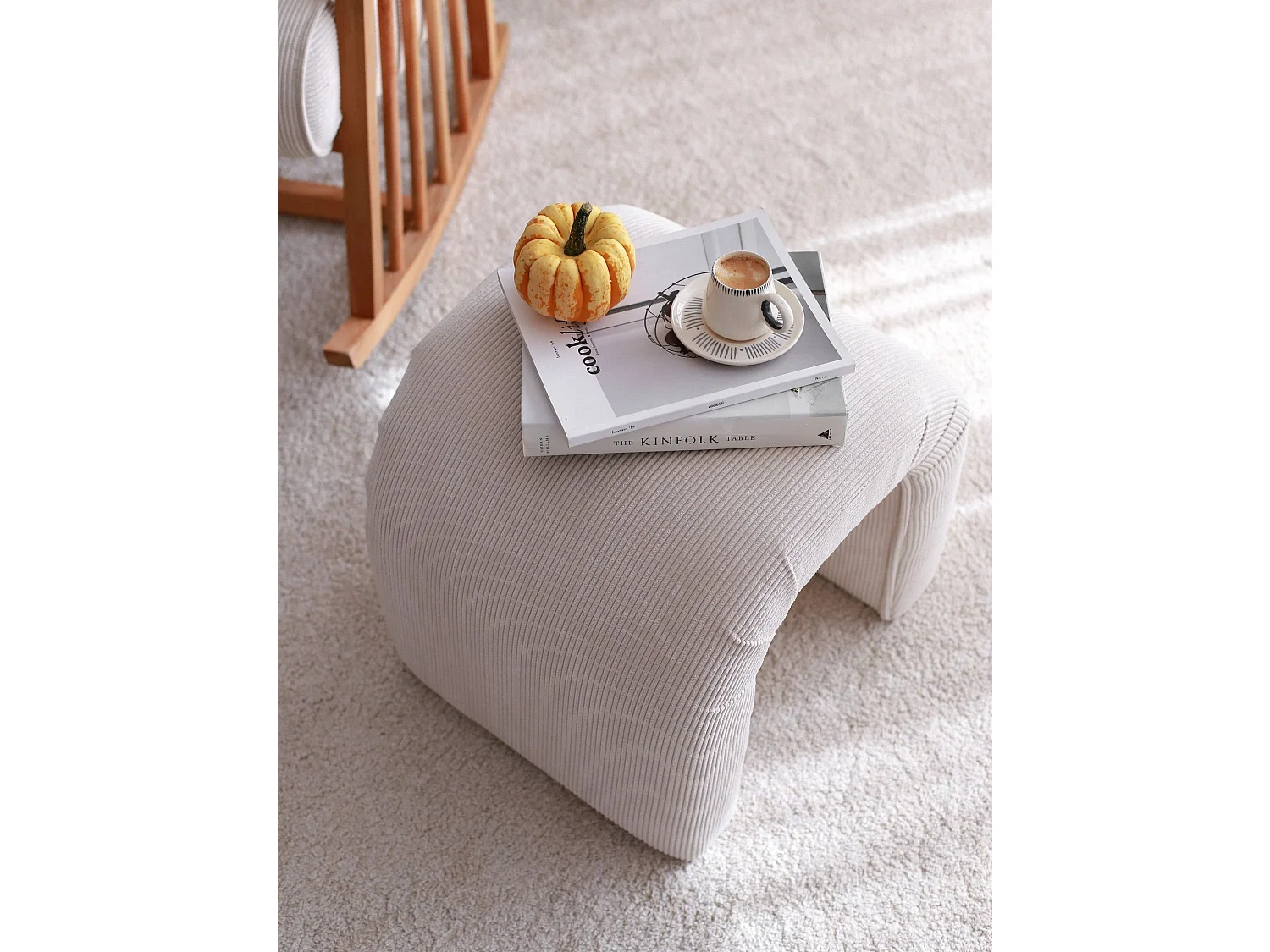 Pouf design Sara Velours côtelé Blanc