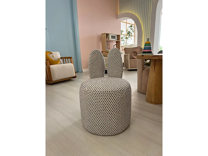 Stijlvolle oorfauteuil, zwart-witte stof, 39 x 58 x 39 cm | 100% polyester, schuimvulling, kunststof poten | Perfect voor woonkamers