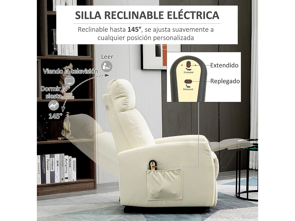 Poltrona Elétrica Reclinação 145° HOMCOM com Controle Remoto para Idosos e Pessoas com Mobilidade Reduzida