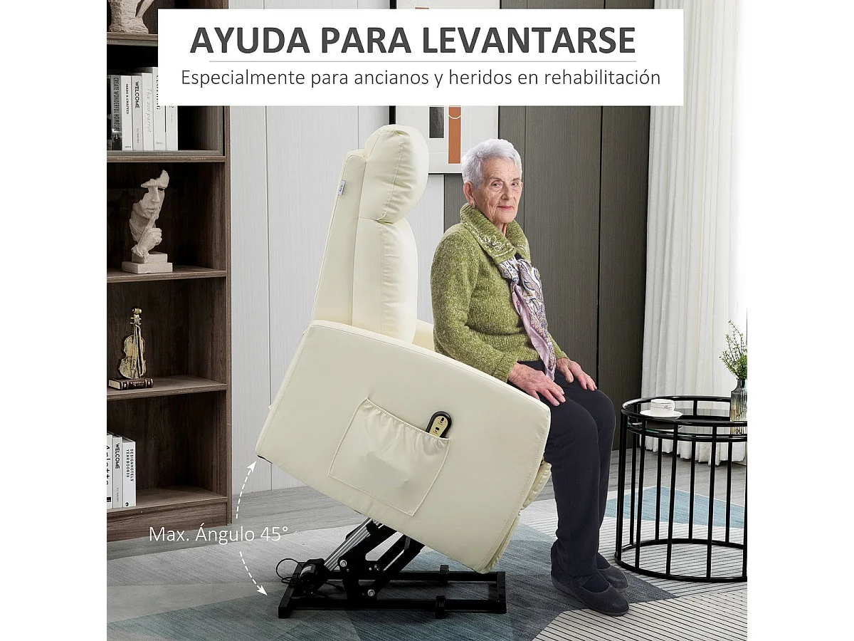 Sillón Glow Homcom elevable respaldo reclinable crema 105x67x95 cm