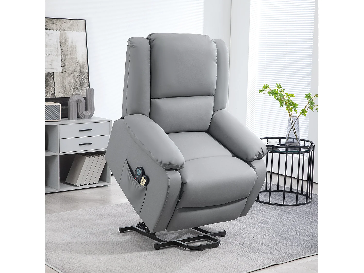 Poltrona Reclinável Elétrica com Massagem e Aquecimento - Design Moderno Cinza 89x93x105 cm