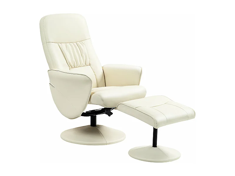 Poltrona Relax HOMCOM com Apoio para os Pés Reclinável até 145° e Giratória 360° em Creme
