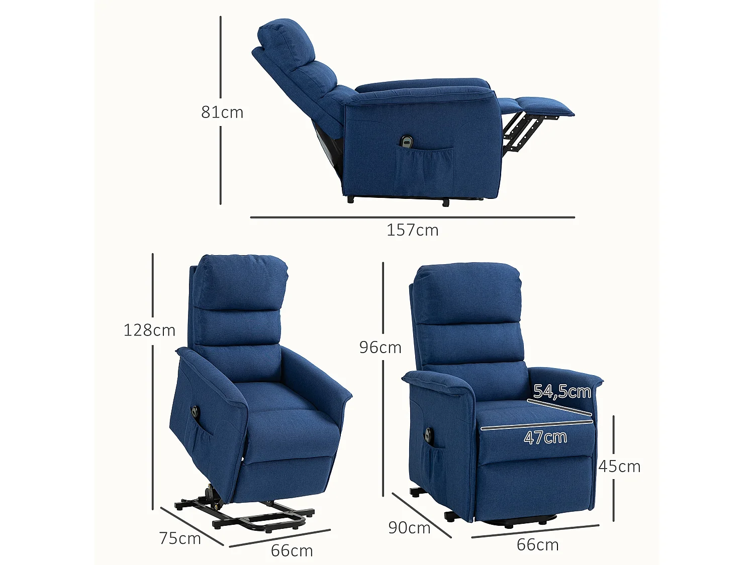 Sillón relax Marcelo Homcom reclinable sistema de elevación y mando a distancia azul 96x66x90 cm