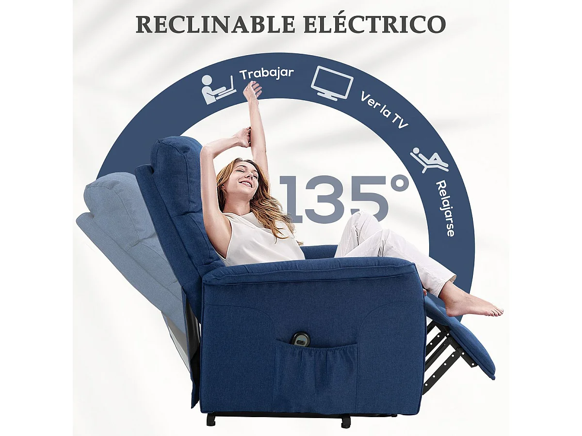 Sillón relax Marcelo Homcom reclinable sistema de elevación y mando a distancia azul 96x66x90 cm