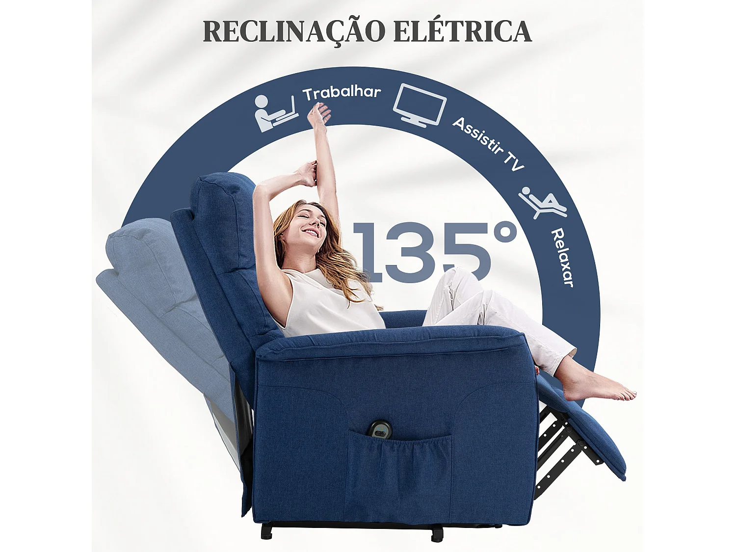 Poltrona Relax Reclinável Elétrica com Elevação Fjord - Conforto e Estilo em Azul